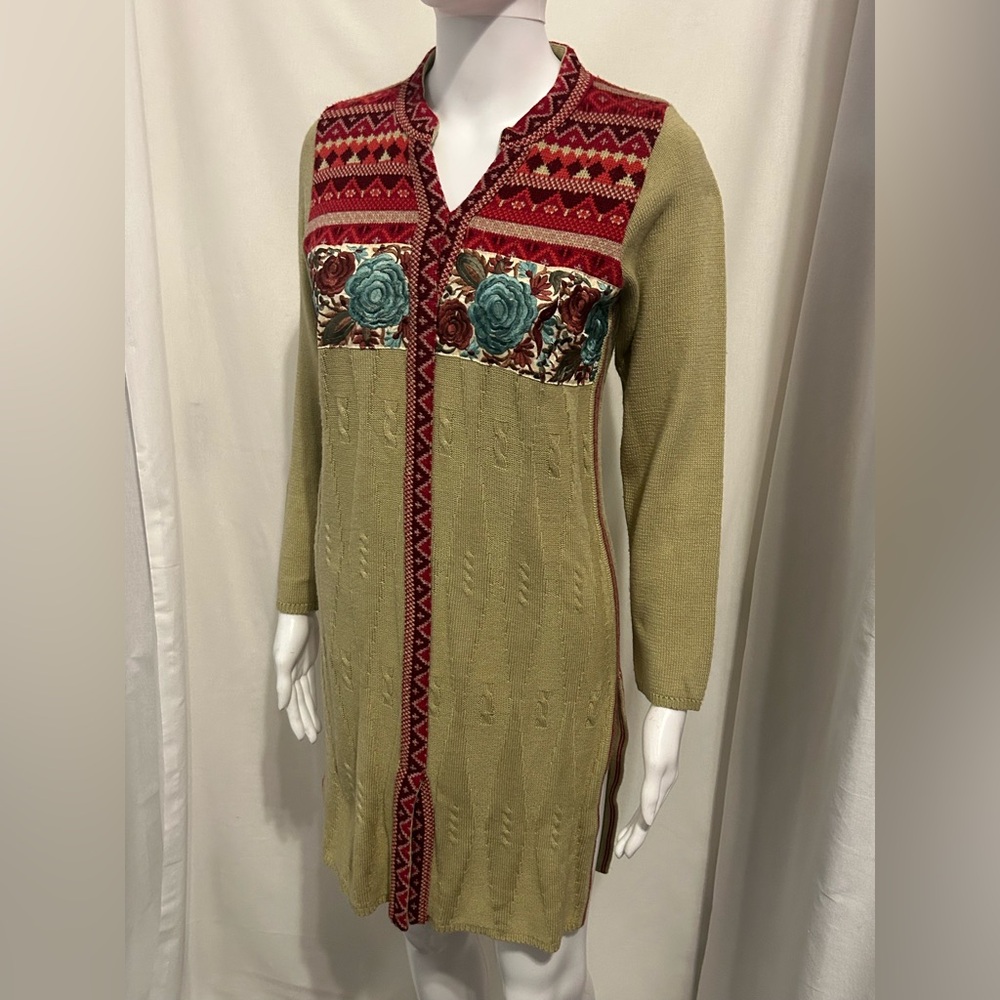 Jo Sz M Floral Embroidery Cardigan Dress Bohemian Vintage Retro Festival Hippie